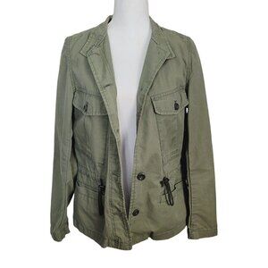 Gap Women's Sz Small Military Utility Style Jacket Mandarin Collar Green READ